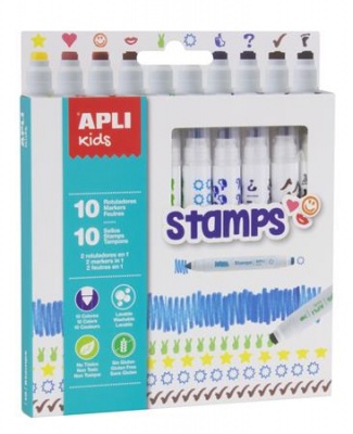 Filctoll készlet, nyomda, APLI Kids "Markers Duo Stamps", 10 különböző szín és minta